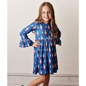 Adorable Sweetness Girls Teal & Pink Christmas Elf Ruffle-Sleeve Dress Size 8